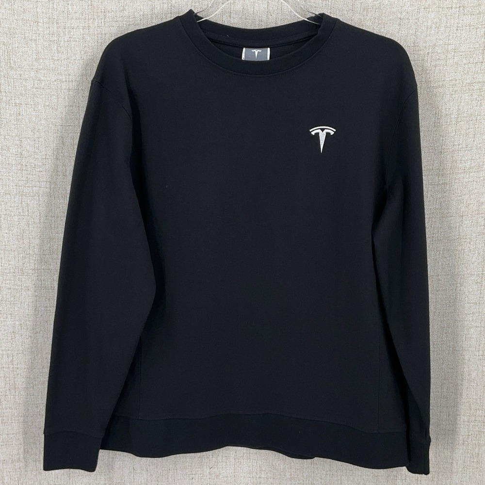 Tesla Crewneck Sweatshirt Unisex MD Black‎ Cotton Blend Logo Pullover